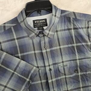 Filson Mens Plaid Short Sleeve Button‎ Up Shirt Medium Blue Gray Lightweight